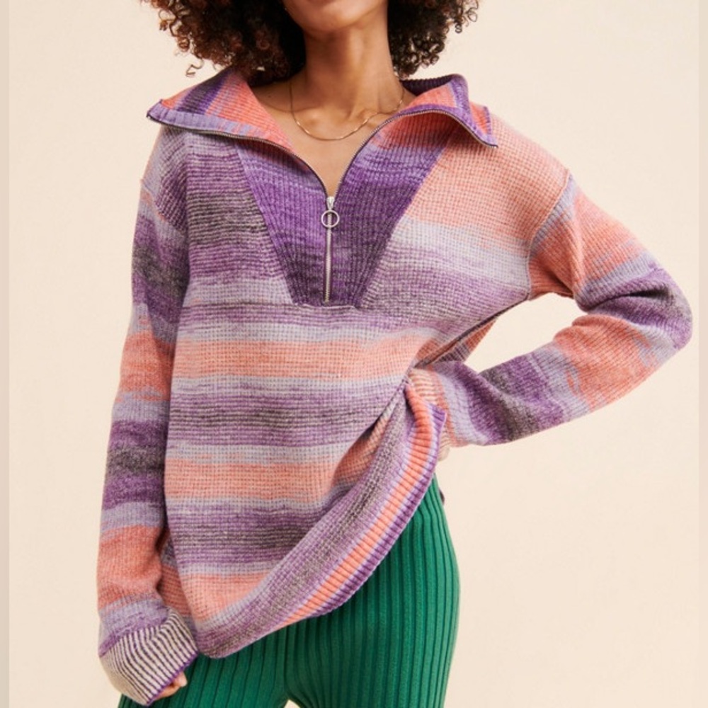 Anthropologie Daily Practice Half-Zip Tunic Knit Sweater Women XS Orange Purple